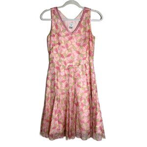 Garnet Hill Petite Women's Silk Party Dress Pink Flowy Fit and Flare Feminine